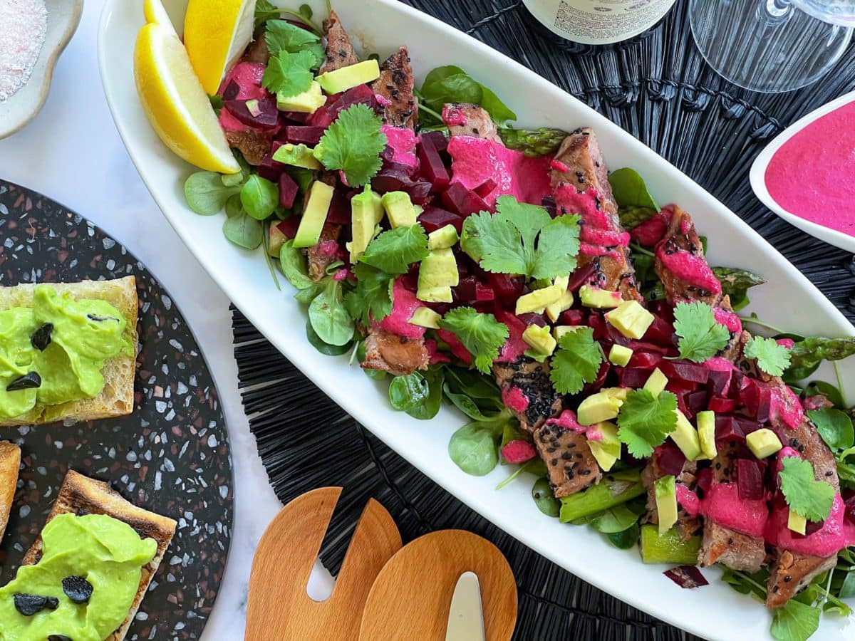 Tataki Tuna Salad with Beetroot Wasabi Mayo